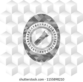 flashlight icon inside realistic grey emblem with geometric cube white background