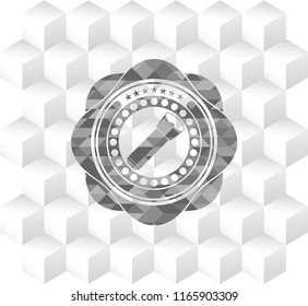 flashlight icon inside realistic grey emblem with geometric cube white background