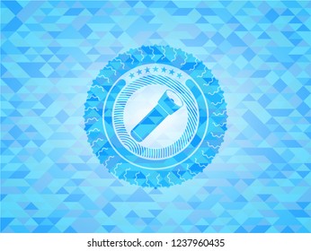 flashlight icon inside realistic light blue mosaic emblem