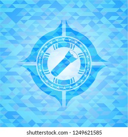 flashlight icon inside realistic sky blue mosaic emblem