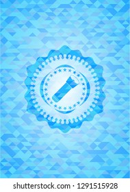 flashlight icon inside realistic sky blue mosaic emblem