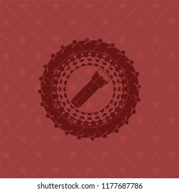 flashlight icon inside red emblem. Retro