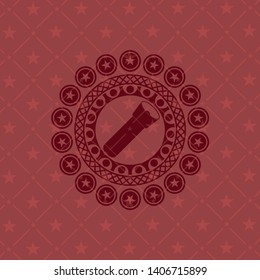 flashlight icon inside red emblem. Retro