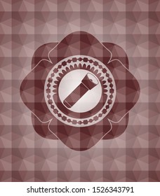 flashlight icon inside red emblem with geometric pattern. Seamless.