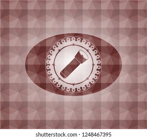flashlight icon inside red seamless geometric emblem.