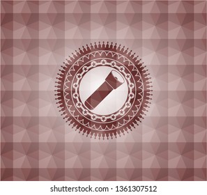 flashlight icon inside red seamless emblem with geometric pattern background.