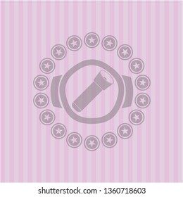 flashlight icon inside retro pink emblem
