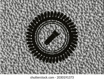 Taschenlampe Symbol im Retro-Stil schwarzes Emblem mit grauem Hintergrund. Vektorgrafik. Detaillierte Angaben. 