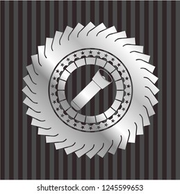flashlight icon inside silvery shiny badge