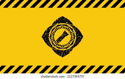 flashlight icon inside warning sign, black grunge emblem. Vector Illustration. Detailed. 