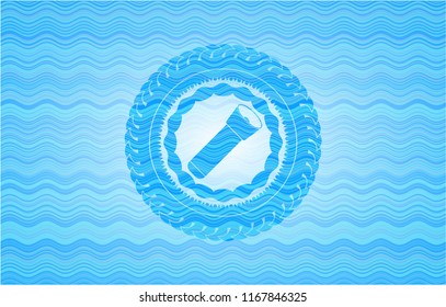flashlight icon inside water emblem background.