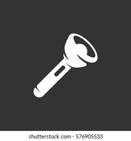 Flashlight icon isolated on black background. Flashlight vector logo. Flat design style. Modern vector pictogram for web graphics - stock vector