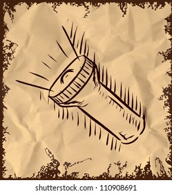 Flashlight icon isolated on vintage background. Hand drawing sketch vector illustration