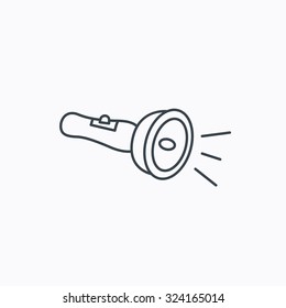 Flashlight icon. Light beam sign. Electric lamp tool symbol. Linear outline icon on white background. Vector