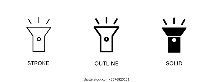 Icono de la linterna para la luz, el teléfono, el diseño de la interfaz de usuario. Iconos de trazo de Vector, contorno y sólidos. Archivo Eps10.