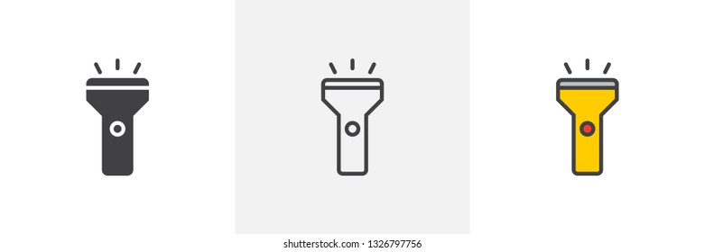 Flashlight icon. Line, glyph and filled outline colorful version, Portable torch outline and filled vector sign. Symbol, logo illustration. Different style icons set. Pixel perfect vector graphics