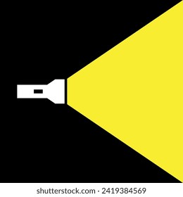 Flashlight icon. Mobile or artificial light source. A beam of light to illuminate a space in the dark.