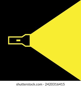 Flashlight icon. Mobile or artificial light source. A beam of light to illuminate a space in the dark.