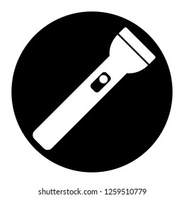 Flashlight icon on black circle. White background