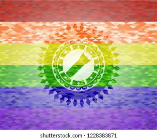 flashlight icon on mosaic background with the colors of the LGBT flag