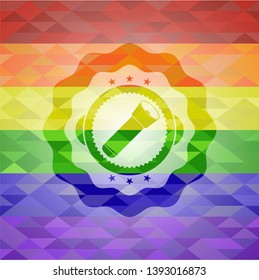 flashlight icon on mosaic background with the colors of the LGBT flag