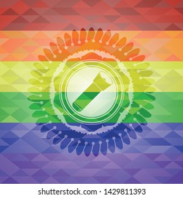 flashlight icon on mosaic background with the colors of the LGBT flag