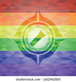 flashlight icon on mosaic background with the colors of the LGBT flag