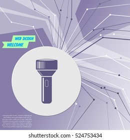 flashlight icon on purple abstract modern background. The lines in all directions. With room for your advertising. Vector illustration