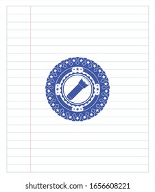 flashlight icon pen emblem. Blue ink. Vector Illustration. Detailed.