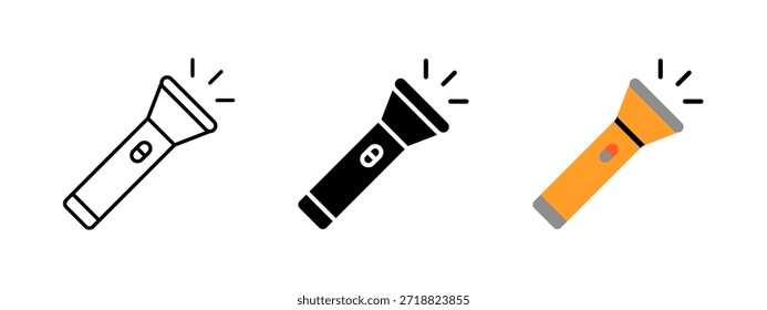 Icono de linterna. Antorcha portátil de mano para luz e iluminación. Dispositivo eléctrico con interruptor de alimentación para uso en situaciones de oscuridad o emergencia. Ilustración vectorial simple aislada sobre fondo blanco.