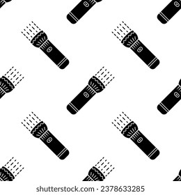 Flashlight Icon Seamless Pattern, Torch Icon, Hand Held Portable Electric Light Vector Art Illustration