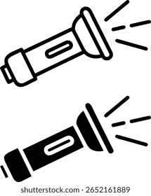 Taschenlampe Icon Set - Schwarz-Weiß Taschenlampe Lichtvektor für Camping, Notfall-und Outdoor-Ausrüstung