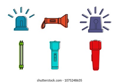 Flashlight icon set. Color outline set of flashlight vector icons for web design isolated on white background
