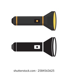 Flashlight icon set isolated on white background. Handle pocket torch sign and black silhouette. Design for mobile concept and web. vector illustration