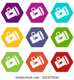 Flashlight icon set many color hexahedron isolated on white vector illustration