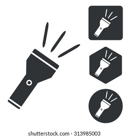 Flashlight icon set, monochrome, isolated on white