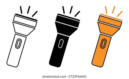 Taschenlampe Symbol-Set, tragbare Hand Taschenlampe und Batterielampe Symbole, Vektorgrafik