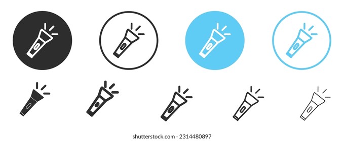 Flashlight icon set. Torch line icon set. Led battery outline vector symbol. Smartphone flash light button for apps and website ui designs