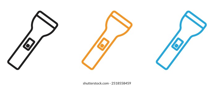 Taschenlampensymbol dünne Linie Illustrationssatz
