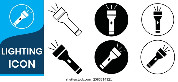 Flashlight icon. Torch signs. Lamp light symbol. Electric portable device symbols. Spotlight for police icons. Vector isolated sign.