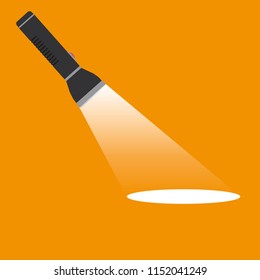Flashlight icon.Competition flat flashlight on an orange background.