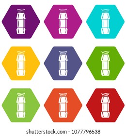 Flashlight icons 9 set coloful isolated on white for web