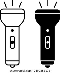 Iconos de linterna. Icono de Vector blanco y negro. Linterna de turismo brillante. Concepto de Camping y Viaje