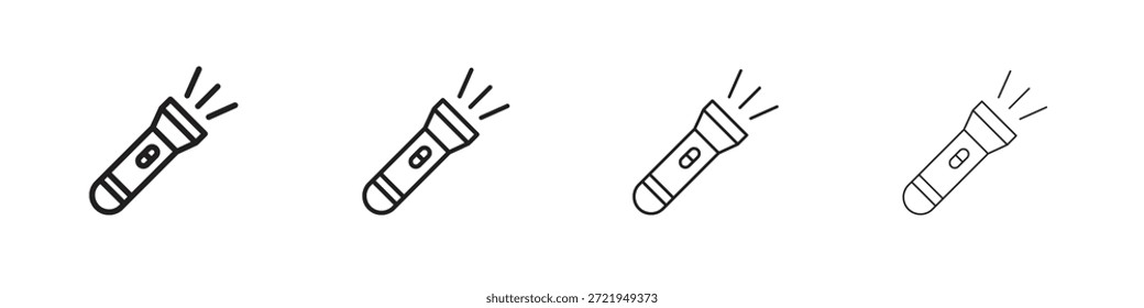 Taschenlampensymbole umreißen das schwarze Vektordesign. Linie mit editierbarem Strich.