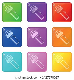 Flashlight icons set 9 color collection isolated on white for any design