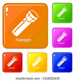 Flashlight icons set collection vector 6 color isolated on white background