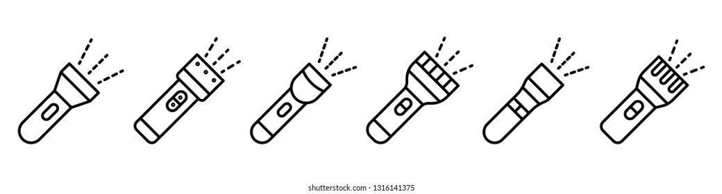 Flashlight icons set. Outline set of flashlight vector icons for web design isolated on white background