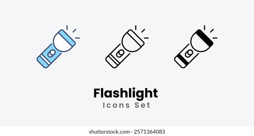 Flashlight Icons thin line and glyph vector icon stock illustration