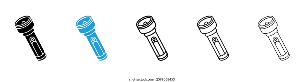Flashlight icons vector illustrations in black and blue colors for web and ui designs