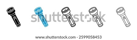 Flashlight icons vector illustrations in black and blue colors for web and ui designs